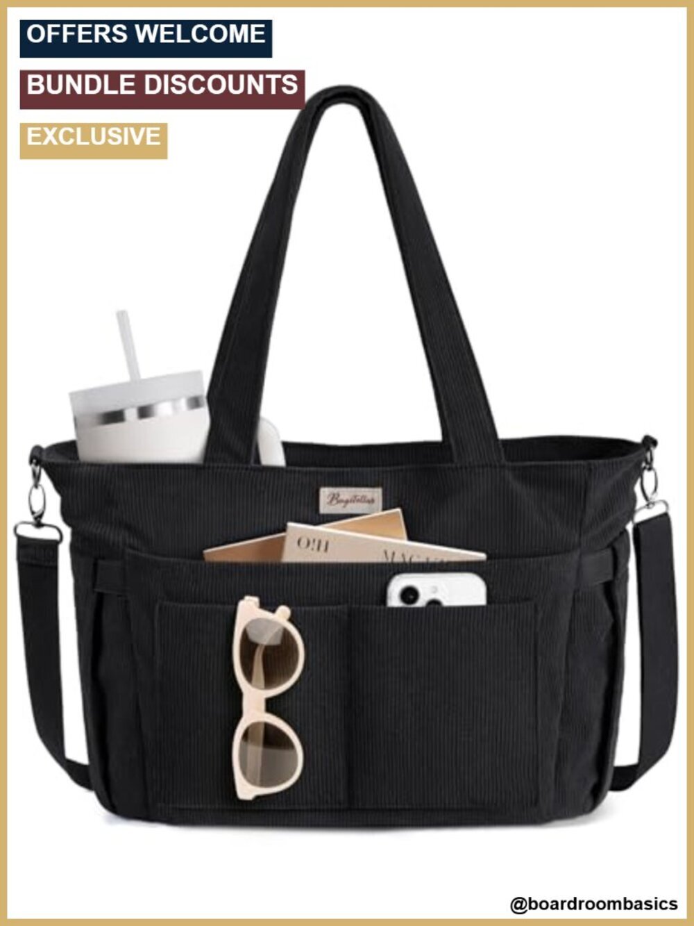 Corduroy Tote Bag 17 Pockets Laptop Work Tote 15.6" Computer Bag